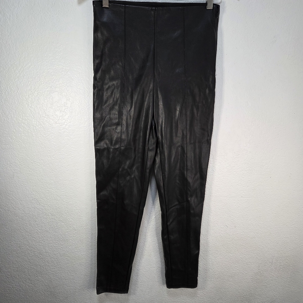 Ann Taylor Faux Leather Black Pants XS Tall Skinny Leg High Rise Elastic Waist